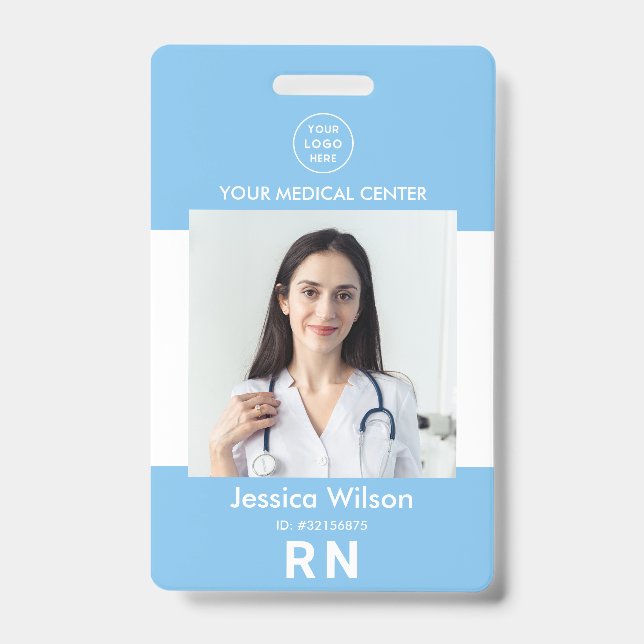 Modern Nurse ID Medical Employee Staff Blue Badge (Front)