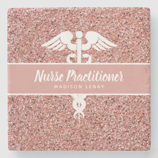 Modern Nurse Practitioner Rose Gold Personalised Stone Coaster (Front)