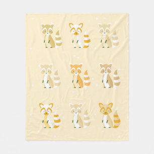 Modern nursery pastel pattern racoon pink brown fleece blanket