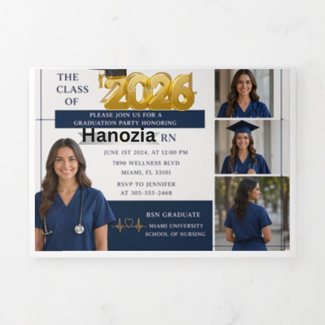 Modern Nursing Graduation Photo Collage Invitation (Cover)