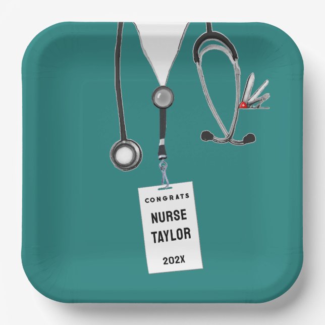 Modern Nursing Nurse Grad Paper Plates (Front)