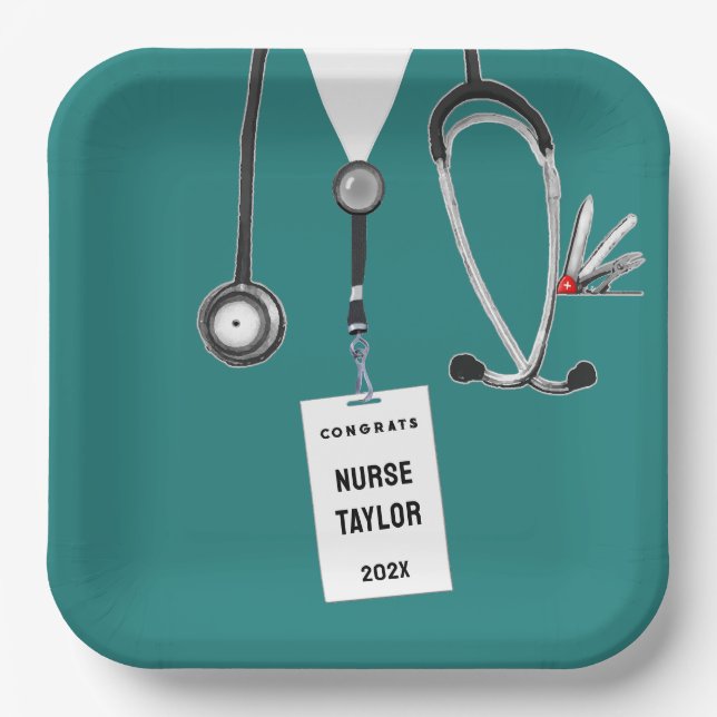 Modern Nursing Nurse Grad Paper Plates (Front)