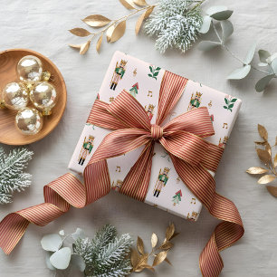 Modern Nutcracker Christmas Bow Ribbon Pattern Wrapping Paper