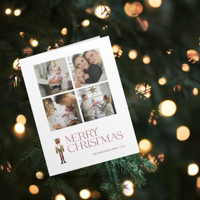 Modern Nutcracker Merry Christmas 4 Family Photo Card (A Nutcracker Holiday! Wishing You a Merry Christmas in Modern Minimalist Style. 🎄🎭 [Your Photo Her)