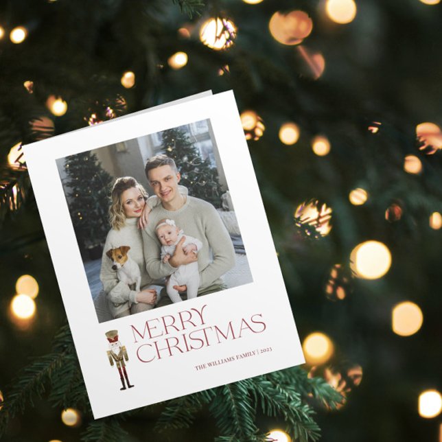 Modern Nutcracker Merry Christmas Family Photo Card (A Nutcracker Holiday! Wishing You a Merry Christmas in Modern Minimalist Style. 🎄🎭 [Your Photo Her)