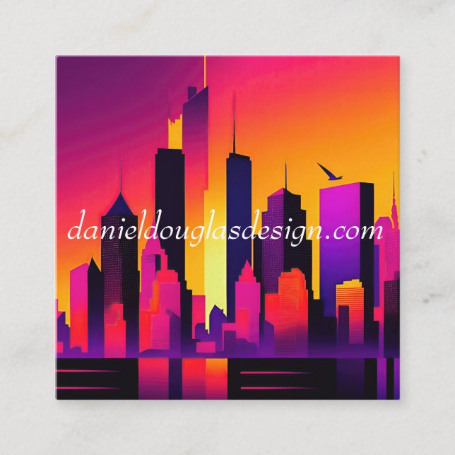 Modern NYC Skyline Graphic Square Business Card (Front)