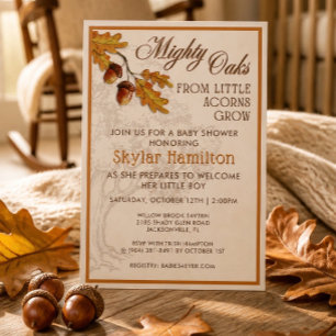 Modern Oak & Acorn Baby Boy Shower Invitation