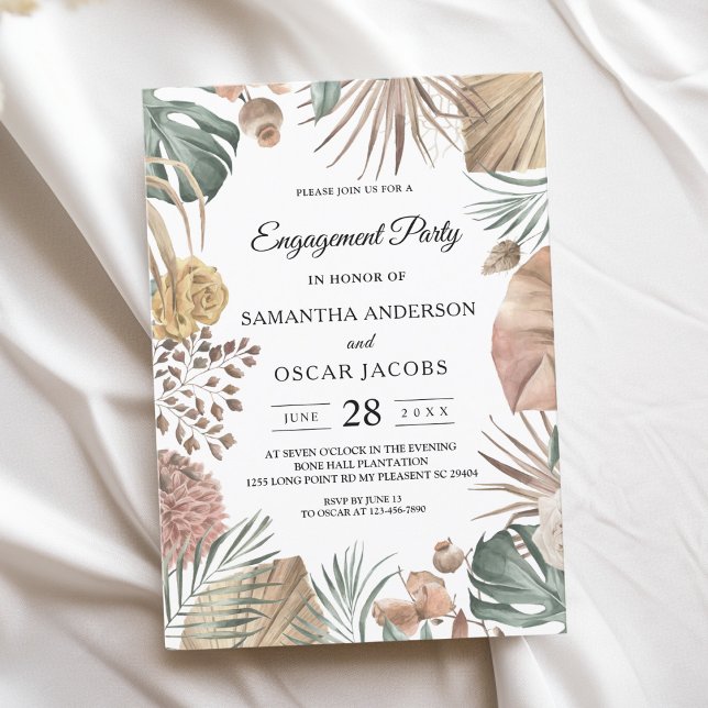 Modern Oasis Watercolor Flowers & Leaves Frame Invitation (Creator Uploaded)