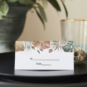Modern Oasis Watercolor Flowers & Leaves Frame Place Card