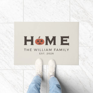 Modern Oatmeal Pumpkin HOME Custom Last Name Doormat
