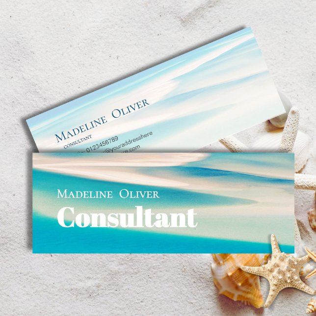 Modern Ocean Beach Aqua Blue Mini Business Card (Creator Uploaded)