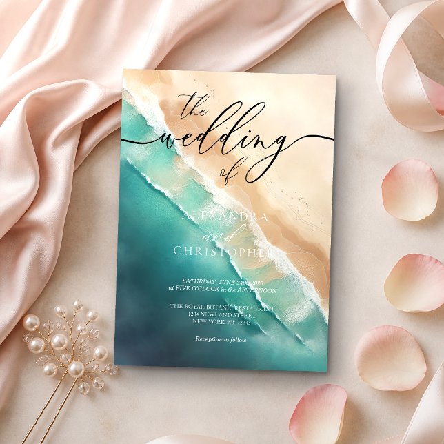 Modern Ocean Beach Blue Watercolor Invitation (Creator Uploaded)