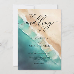 Modern Ocean Beach Blue Watercolor ombre Invitation