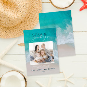 modern ocean beach family photo Holiday Card