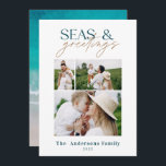 modern ocean beach family photo Holiday Card<br><div class="desc">stylish christmas card design featuring trendy mix of bold and script font,  space for your chosen photo on front with beach and sea graphic on reverse</div>