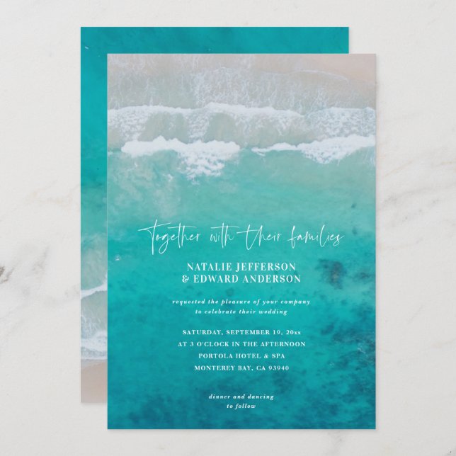 Modern ocean beach script sand elegant tropical (Front/Back)