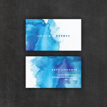 Modern Ocean Beachy Blue Watercolor Business Cards<br><div class="desc">This modern business card design features a beautiful blue watercolor background with a white background and simple modern typography. The reverse side features more blue watercolor background and contact info in white text. It has a hip, modern look and would make a fabulous first impression for your business. The rounded...</div>