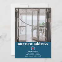 Modern Ocean Blue New Home 2-photo Moving Card