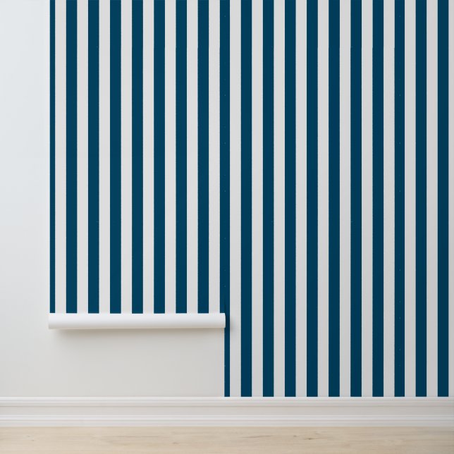 Modern Ocean Blue White Striped Wallpaper (Application)