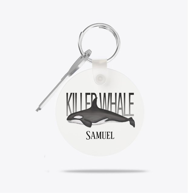Modern Ocean Killer Whale Typography Coastal  Key Ring (Modern killer whale typography keychain with minimalist ocean coastal style.)