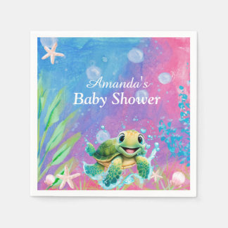 Modern Ocean Sea Turtle Starfish Baby Shower  Napkin