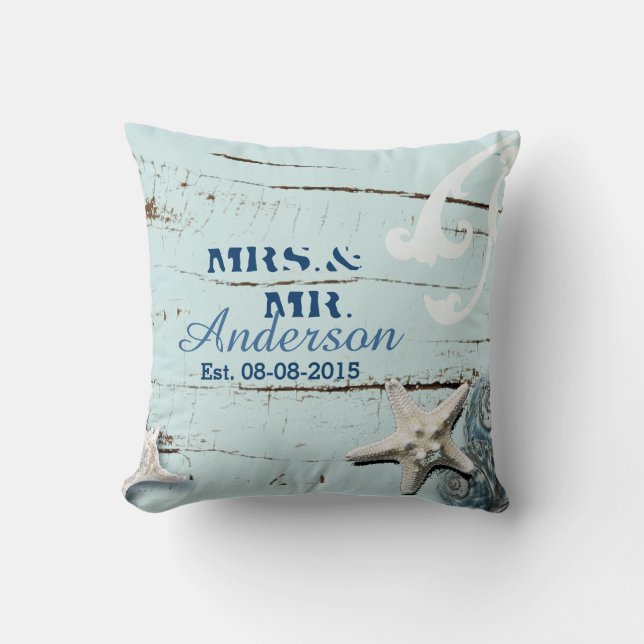 modern ocean SeaShells Beach Wedding Cushion (Front)