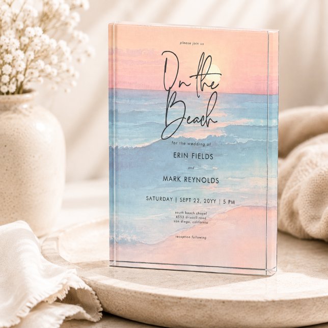 Modern Ocean Sunset Beach Wedding Keepsake Photo Block (Creator Uploaded)