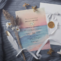 Modern Ocean Sunset Budget QR Code Wedding