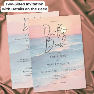 Modern Ocean Sunset On the Beach Two Sided Wedding Invitation