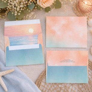 Modern Ocean Sunset On the Beach Wedding Envelope