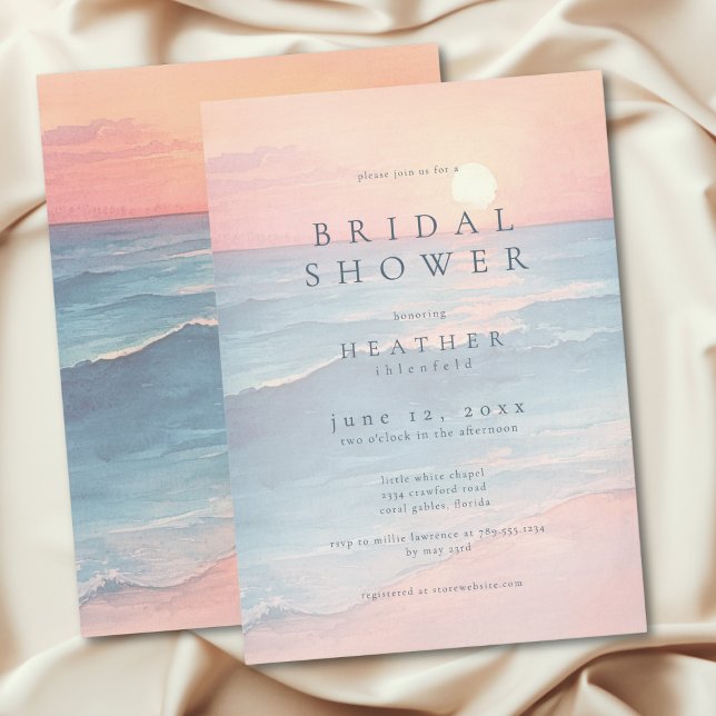 Modern Ocean Sunset Watercolor Beach Bridal Shower Invitation (Modern Ocean Sunset Watercolor Beach Bridal Shower Invitation)