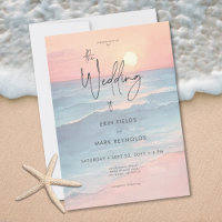 Modern Ocean Sunset Watercolor Beach Wedding