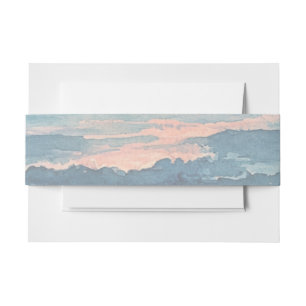 Modern Ocean Sunset Watercolor Beach Wedding Invitation Belly Band