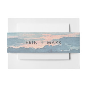 Modern Ocean Sunset Watercolor Beach Wedding Invitation Belly Band