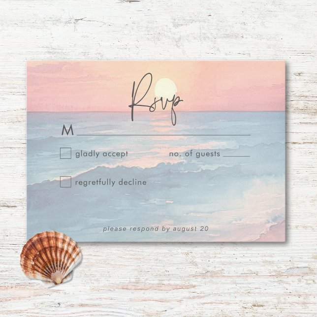Modern Ocean Sunset Watercolor Beach Wedding RSVP Card (Modern Ocean Sunset Watercolor Beach Wedding RSVP Card)