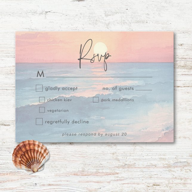 Modern Ocean Sunset Watercolor Beach Wedding RSVP Card (Modern Ocean Sunset Watercolor Beach Wedding RSVP Card)
