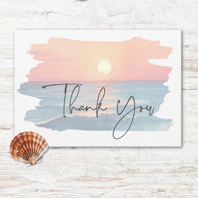 Modern Ocean Sunset Watercolor Beach Wedding Thank You Card (Modern Ocean Sunset Watercolor Beach Wedding Thank You Card)