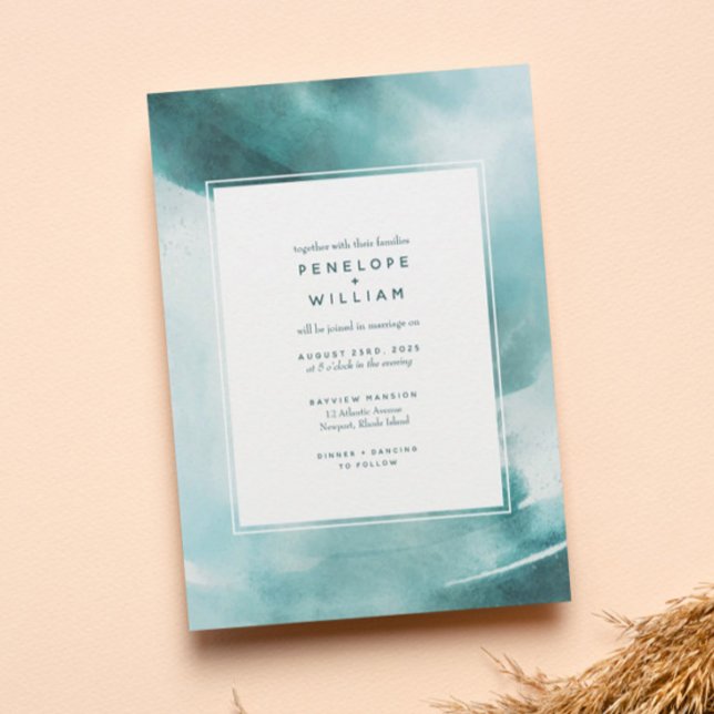Modern Ocean Teal Watercolor Wedding Invitation (Creator Uploaded)