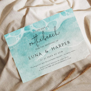 Modern Ocean Tide Watercolor Beach Save the Date Invitation