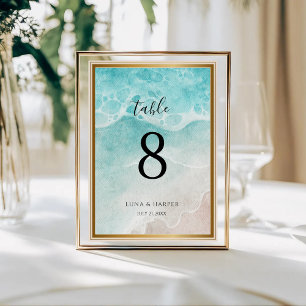 Modern Ocean Tide Watercolor Beach Wedding Table Number