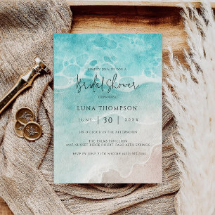 Modern Ocean Tide Watercolor Bridal Shower Card