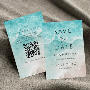 Modern Ocean Tide Watercolor Wedding Save the Date