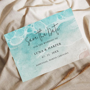 Modern Ocean Tide Watercolor Wedding Save The Date