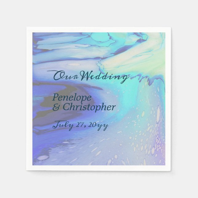 Modern Ocean Water Blue Abstract Beach Wedding  Napkin (Front)