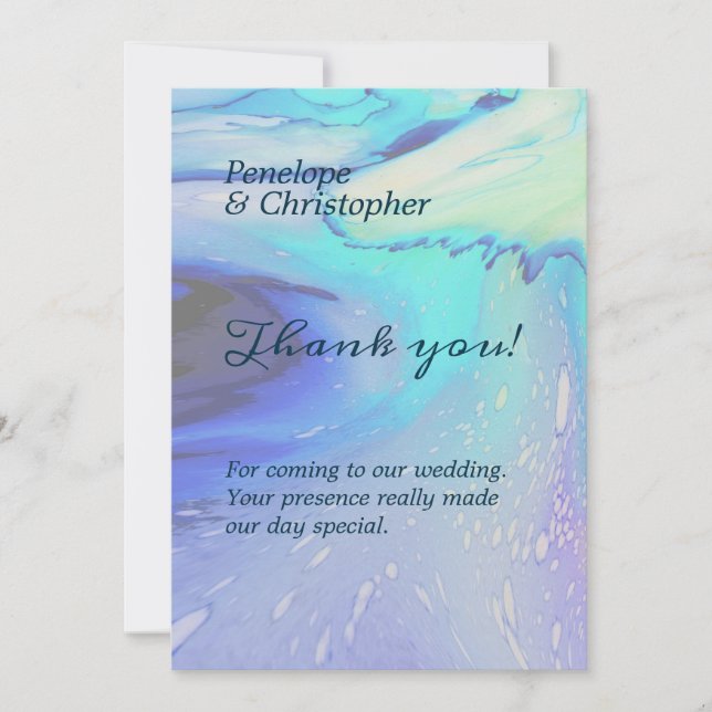 Modern Ocean Water Blue Abstract Beach Wedding   Thank You Card (Front)