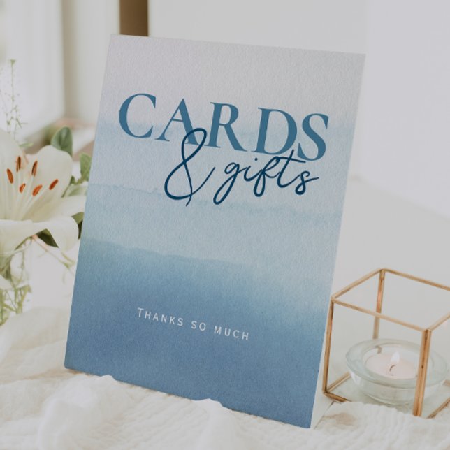 Modern Ocean Watercolor Baby Shower Cards & Gifts Pedestal Sign (Creator Uploaded)
