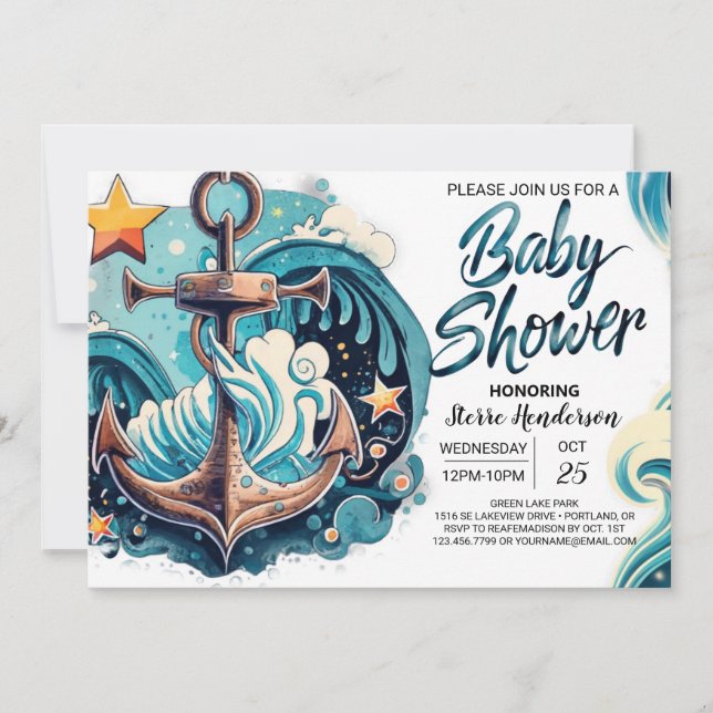 Modern Ocean Waves Baby Shower Invitation (Front)
