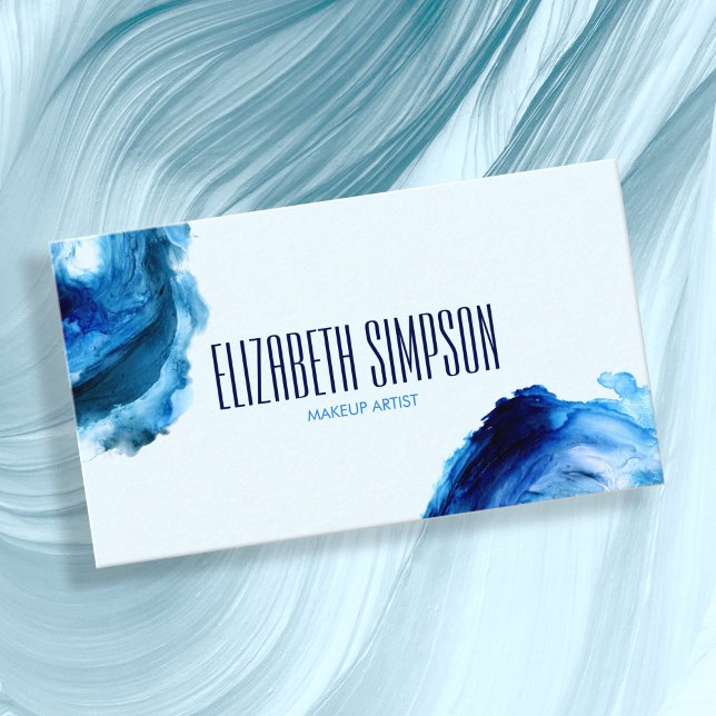 Modern Ocean Waves Blue Brush Stroke Watercolor Business Card (Creator Uploaded)