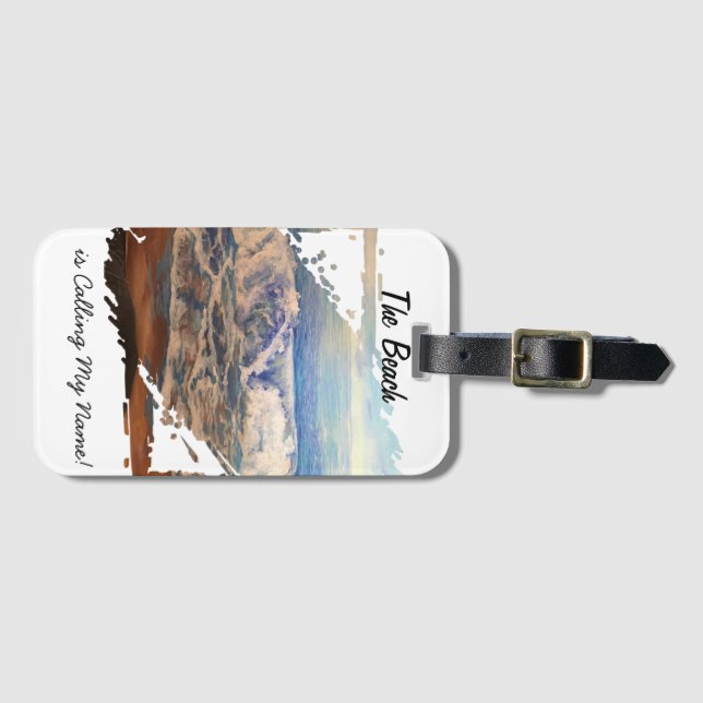  Modern Ocean Waves Blue Personalise Luggage Tag (Front Horizontal)