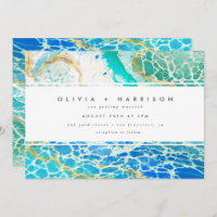 Modern Ocean Waves Turquoise Blue Wedding